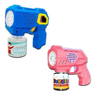 Imagem de Pistola de bolhas de sabão com 10 saídas bubble Gun, lançador de bolhas de sabão automático, com Luz Led, alimentado por Pilhas (Rosa)