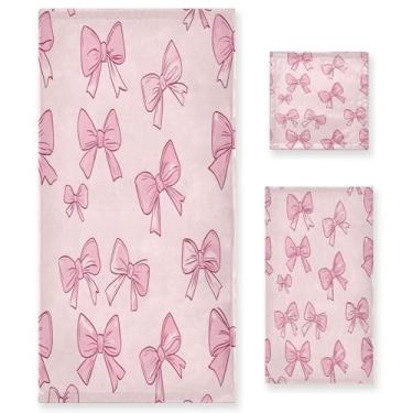 Imagem de xigua Conjunto de toalhas de banheiro com laços e fitas, toalha de banho macia absorvente de 3 peças, toalha de mão, toalhas decorativas para banheiro, academia, hotel, praia, piscina