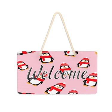 Imagem de Burbuja Placa de boas-vindas pinguins para porta da frente, placa de boas-vindas de PVC para decoração de férias de casa de fazenda, 15 x 28 cm