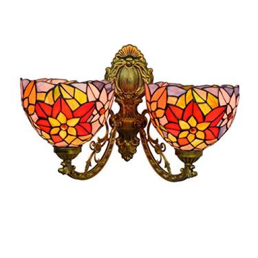 Imagem de Arandela de parede estilo Tiffany de 8 polegadas com design floral campestre, em vitral vintage, com 2 braços voltados para cima e para baixo, ideal para quarto, sala de estar, corredor e va