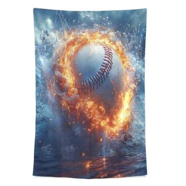 Imagem de STAYTOP Tapeçaria de parede de beisebol fogo de água tapeçaria para decoração de casa dormitório sala de estar quarto tapete de parede (80 × 60 pol)