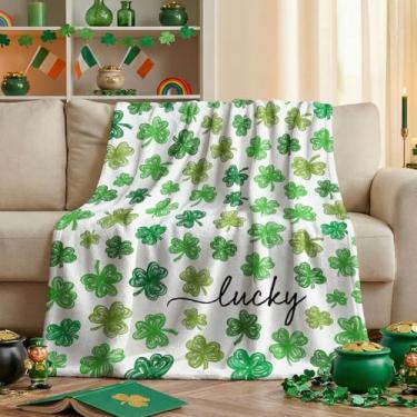 Imagem de Horaldaily Cobertor de flanela para o dia de São Patrício, estilo esboço de trevo verde, macio, felpudo, aconchegante, cobertores de lã para sofá, cama, presente ideal para crianças e adultos, 127 x