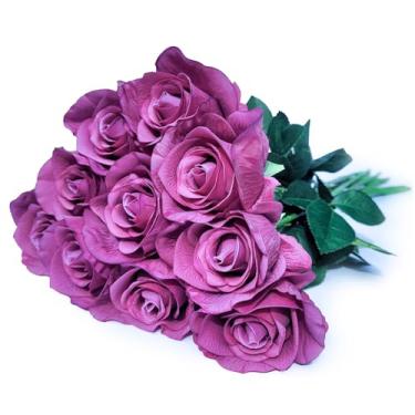 Imagem de SYFASHRAN 10 rosas artificiais de toque real de 66 cm - flores de seda falsas de haste longa com folhas, aparência real, para vaso alto, casamento, decoração de casa, centros de mesa, festa de