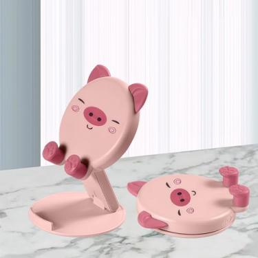 Imagem de Cute Pig Suporte de telefone dobrável – Suporte de telefone portátil rosa ajustável, acessório de mesa universal para todos os smartphones