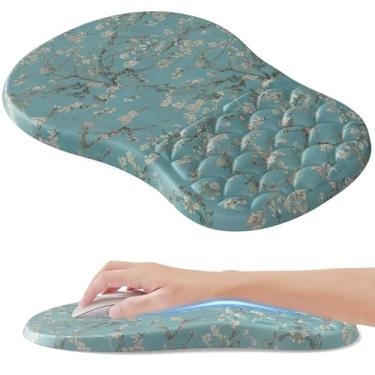 Imagem de Mouse pad suporte de pulso, mouse pad ergonômico com descanso de pulso, tapete de mouse floral confortável para laptop, mouse pad alívio da dor com base de PU antiderrapante