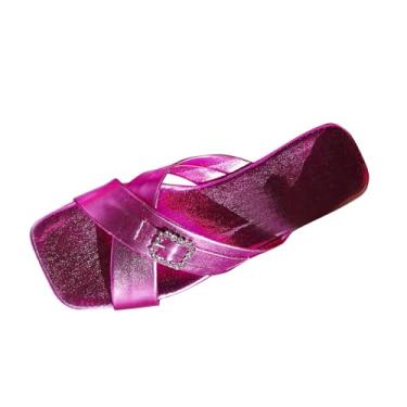 Imagem de Sandálias femininas modernas, casuais, com tiras para primavera, verão, exterior, sem cadarço, com bico quadrado, Roxa, 39