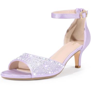 Imagem de Allegra K Sandália feminina de cetim com strass e salto gatinho, Roxa, 41