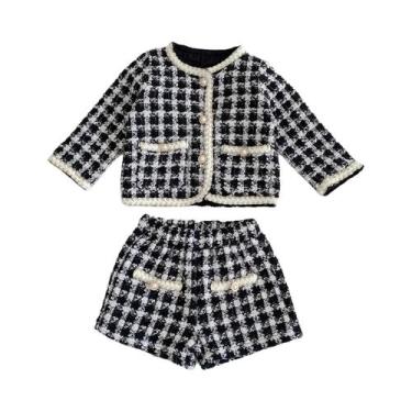 Imagem de Conjunto De Camisa De Manga Longa Em Tweed Xadrez E Calça Curta Para M