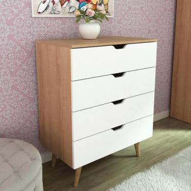 Imagem de Cômoda 4 Gavetas Tecno Mobili CM8026, Amêndoa e Branco, 68 cm