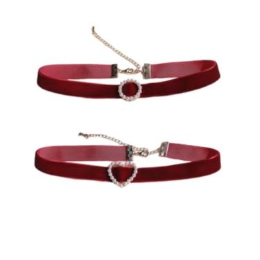 Imagem de Kysin Chiys Conjunto de 2 peças de gargantilhas de veludo vermelho preto dos anos 90 grosso e fino tubo de coração círculo de coração colar gótico para mulheres, Small, Zinco, Sem Pedra Preciosa