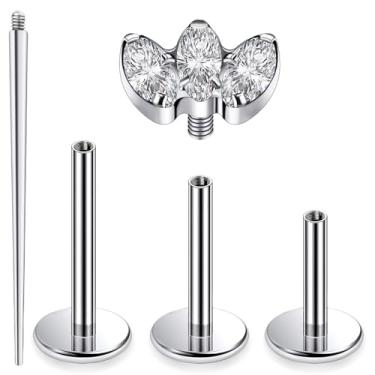 Imagem de Ocptiy 16G G23 Titânio Tragus Conch Helix Piercing Joia 6 mm 8 mm 10 mm - Rosca Internamente Flat Back Stud Cartilagem Brincos Hipoalergênicos Lóbulo Frontal Monroe Labret Tragus Piercing Joia