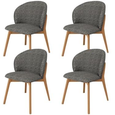 Imagem de Kit 04 Cadeiras de Jantar e Estar Living Estofada Mia L02 Linho Mescla Chumbo - Lyam Decor