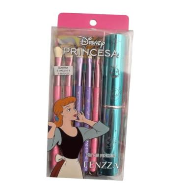 Imagem de Kit de Pinceis de Maquiagem Infantil FENZZA - Estojo Princesa Disney DIS135 - Presente Menina, Design Estético e Funcional