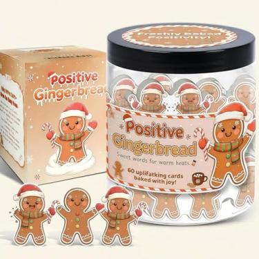 Imagem de Pote de gengibre positivo com 60 cartões de afiliação, presente de feriado de apoio emocional para mulheres, homens, adolescentes, decoração de Natal de pão de gengibre, enfeites de Natal para