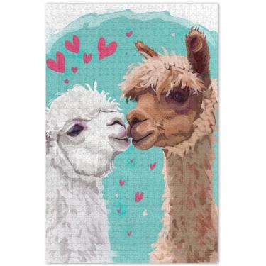 Imagem de Quebra-cabeça fofo beijo de alpaca 1000 peças para adultos decoração de casa arte quebra-cabeça duro presentes para amantes de quebra-cabeça, 75 x 40 centímetros