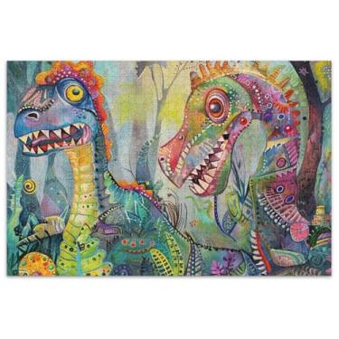 Imagem de Quebra-cabeça de dinossauros mágicos 1000 peças para adultos presentes de elefante branco paisagem arte colorida