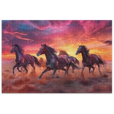 Imagem de Quebra-cabeça de pintura cavalos correndo pôr do sol 1000 peças adulto família brinquedo arte difícil quebra-cabeças jogo quebra-cabeças presentes