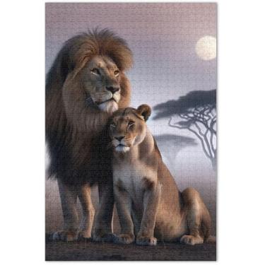Imagem de Quebra-cabeça paisagem animal leões africanos 1000 peças adultos pintura belas artes mordaça presente quebra-cabeça presentes para jogo de elefante branco, 75 x 40 centímetros