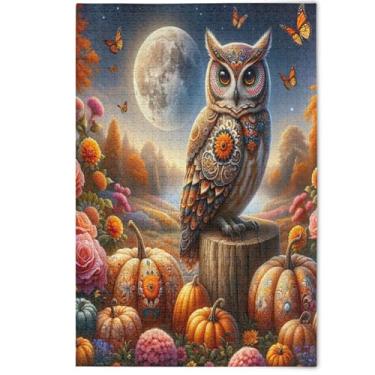 Imagem de Coruja Outono Cena Bonito Adulto Quebra-cabeça 500 Peças Engraçado Jogo de Quebra-cabeça Presentes Paisagem Quebra-cabeças Animal Arte Colorida, 500 Peças, 52 cm x 37,8 cm