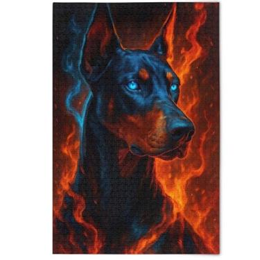 Imagem de Quebra-cabeça adulto 500 peças legal cachorro fogo vívido amantes presentes família quebra-cabeça arte prima animal arte floral, 500 peças, 52 cm x 37,8 cm