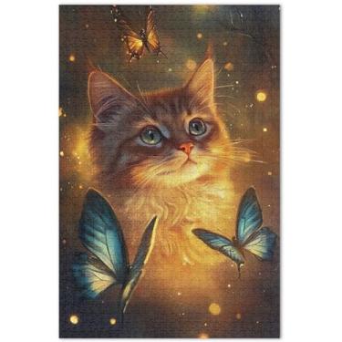 Imagem de Quebra-cabeça de borboletas de gato Ragdoll personalizado para adultos 1000 peças presentes de festa de elefante branco quebra-cabeças para família impressão de paisagem, 75 x 40 cm