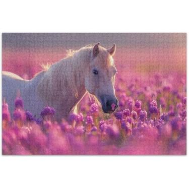 Imagem de Palomino Quebra-cabeça cavalo lavanda flor para adultos 500 peças presentes para elefante branco jogo divertido quebra-cabeças brinquedo jogo de arte, 50,5 x 14,9 polegadas