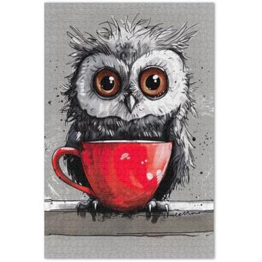 Imagem de Quebra-cabeça fofo de coruja de desenho animado para adultos 1000 peças presentes engraçados quebra-cabeça presentes exclusivos pintura animal, 75 x 40 centímetros