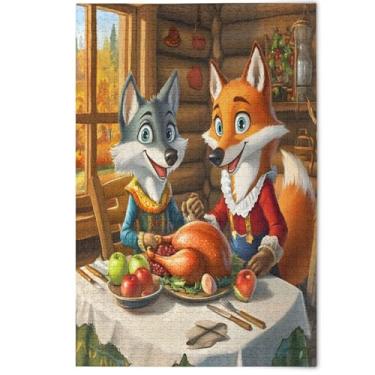 Imagem de Quebra-cabeça fofo de lobo de raposa festiva para adultos 500 peças, presentes engraçados para amantes de quebra-cabeças, quebra-cabeças criativos para adultos, arte de paisagem floral, 500 peças, 52
