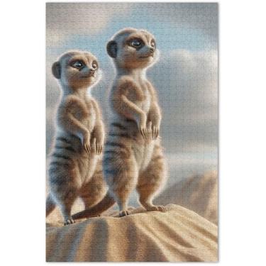 Imagem de Meerkats Quebra-cabeça de mangusto fofo 500 peças para adultos decoração de casa arte paisagem jogo de quebra-cabeça presentes, 51 x 35 centímetros