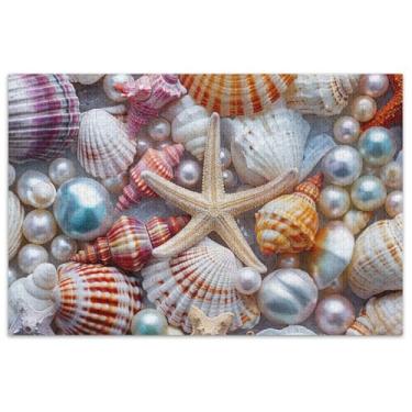 Imagem de Seashells Pearls Starfish Quebra-cabeças de 1000 peças para adultos quebra-cabeça família amantes presentes paisagem quebra-cabeça decoração de casa arte