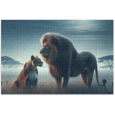 Imagem de Quebra-cabeças com paisagem de tigre de animais africanos para adultos, 500 peças, presentes de elefante branco, quebra-cabeças de natureza engraçada, arte colorida de animais, 50 x 35 cm