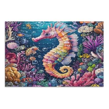 Imagem de Quebra-cabeça coral vibrante cavalo marinho 1000 peças adulto, quebra-cabeça para adultos com letras nas costas