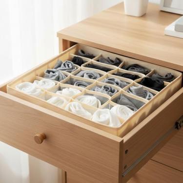 Imagem de Caixa organizadora de roupas íntimas, organizador de armário com 24 células para guardar meias, lenços, gravatas, cintos, bege