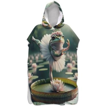Imagem de Joisal Lindo balé sapo floral poncho de surfe trocador para adultos plus size unissex adulto poncho com capuz toalha de banho com capuz de praia