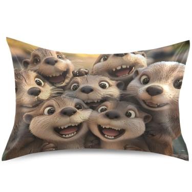 Imagem de Linda capa de almofada de cetim com estampa animal lontras para o cabelo, design padrão King Queen, capa de almofada, tamanho Queen, 76 cm x 50 cm