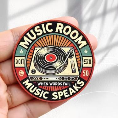 Imagem de Ímã vintage de geladeira para sala de música, toca-discos, design de música - adesivo redondo de acrílico de 5,8 cm, presente de decoração retrô, tamanho perfeito para geladeira, armário ou qualquer