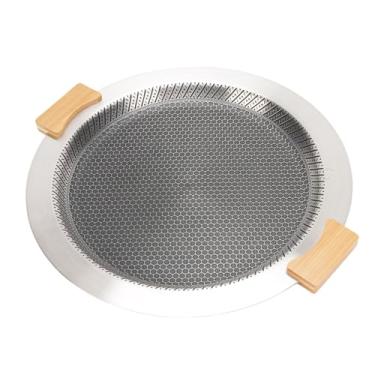 Imagem de Luocute Placa para Churrasco, Grelha de Aço Inoxidável SUS304 Com Design de Favo de Mel Hexagonal Antiaderente e Alças de Madeira Removíveis, para Cozinhar Em Ambientes Internos e