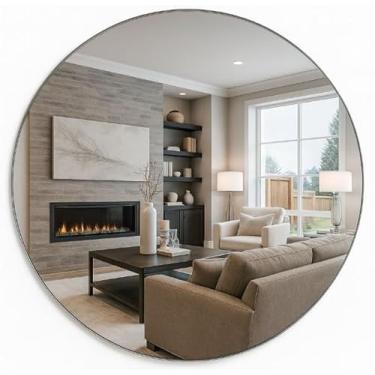 Imagem de Espelho Redondo Decorativo Lapidado em Vidro Real para Sala Quarto e Banheiro Espelho de Parede Moderno (40cm)