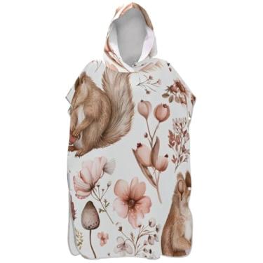 Imagem de Joisal Poncho de surfe marrom esquilo flor vintage para adultos trocador com capuz toalha de praia estampa plus size homens mulheres poncho com capuz