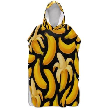 Imagem de Joisal Poncho de surf preto banana amarelo para adultos roupão reutilizável feminino ponchos com capuz toalha de banho com capuz de praia