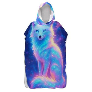 Imagem de TSENQUE Poncho de surfe para adultos trocador de roupão de praia com capuz toalha de natação leve colorido branco raposa masculina poncho com capuz