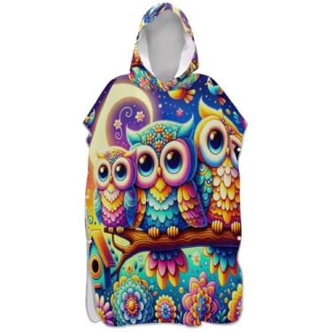 Imagem de Joisal Poncho de surfe de secagem rápida para trocador de roupas de banho de praia com capuz flores coloridas pássaros corujas ponchos femininos com capuz