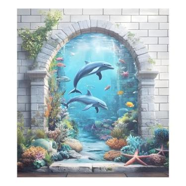 Imagem de Dolphins adesivo magnético lava-louças reutilizável máquina de lavar e secar ímãs capa decorativa capas de geladeira 58 x 66 cm