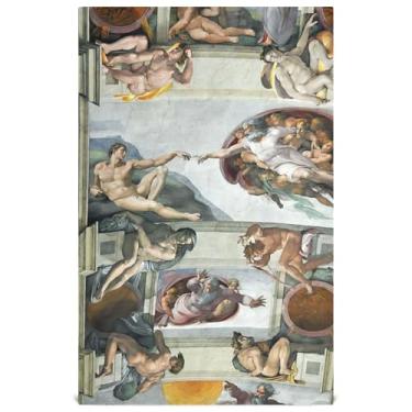 Imagem de Joisal Toalha de chá de mão linda pintura Michelangelo teto capela sistina panos de prato decorativos para panos de prato de cozinha panos de prato absorventes macios 45 x 71 cm, pacote com 4