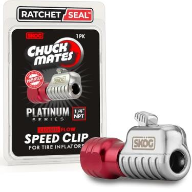 Imagem de SKÖG Chuck Mates Platinum Series NPT bloqueio de ar mandril de conexão rápida para infladores de pneu – Tecnologia patenteada RatchetSeal – Adaptador Speed Clip Plus tipo fechado