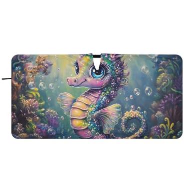 Imagem de Guarda-sol personalizado bonito cavalo marinho colorido coral carro para-brisa sombra engraçado dobrável caminhão carro janela persianas guarda-chuva para-brisa frontal, 81,3 cm x 157,5 cm