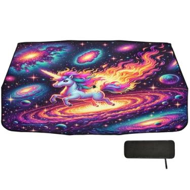 Imagem de Guarda-sol bonito unicórnio no espaço galáxia guarda-sol para para-brisas de carro proteção de isolamento térmico caminhão para-sol para-brisa frontal 147.3 cm x 75.4 cm