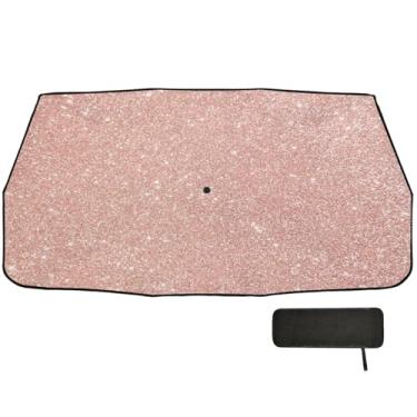 Imagem de Guarda-sol com glitter ouro rosa para para-brisas com bloqueio UV para carro 147 x 75 cm, proteção solar interior automotivo