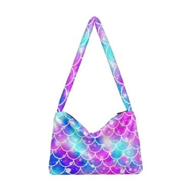 Imagem de GAIGEO Bolsas de ombro de futebol americano, bolsa feminina média, bolsas de ombro femininas, Escala de sereia neon roxa, One Size