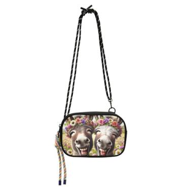 Imagem de Bolsas pequenas transversais femininas bolsas de telefone com alça verão sobre o ombro bolsas viagem burros fofos rindo